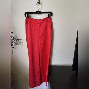 Express x Lady Gang Women's High Waisted Red Satin Trousers Size 2 Wide Leg Pant